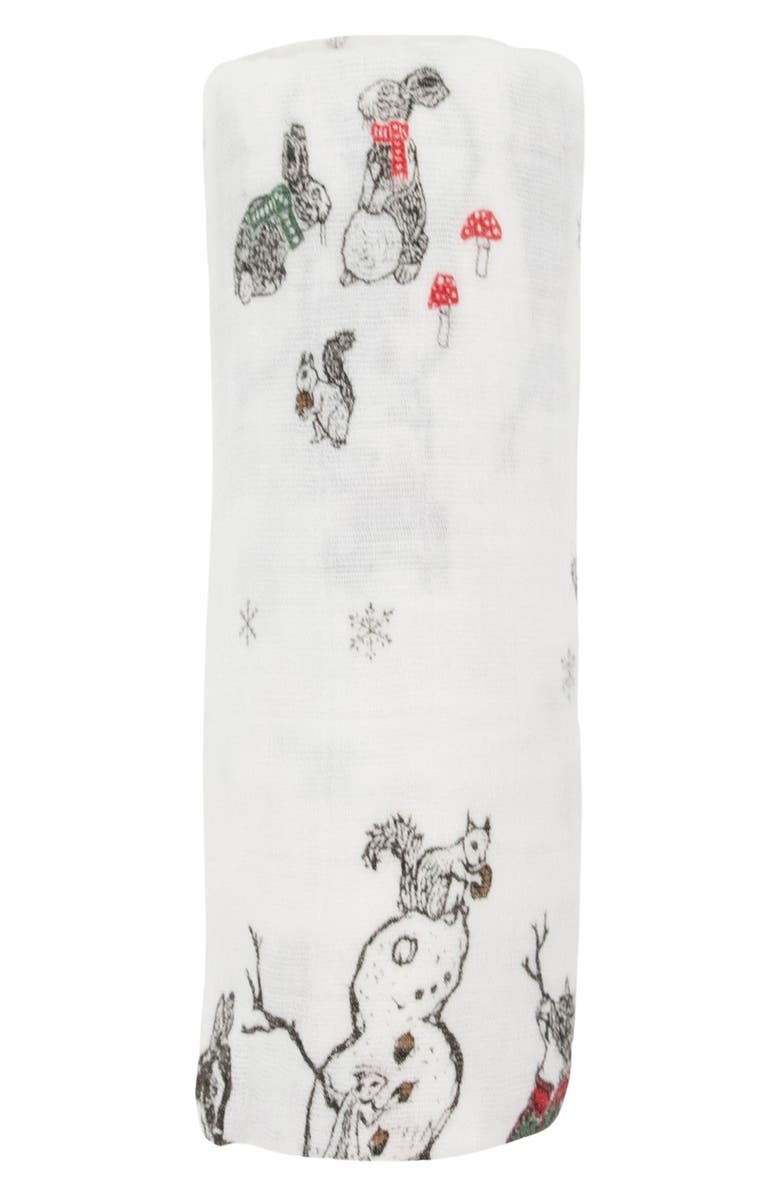little unicorn Cotton Muslin Swaddle Blanket, Main, color, Snow Day