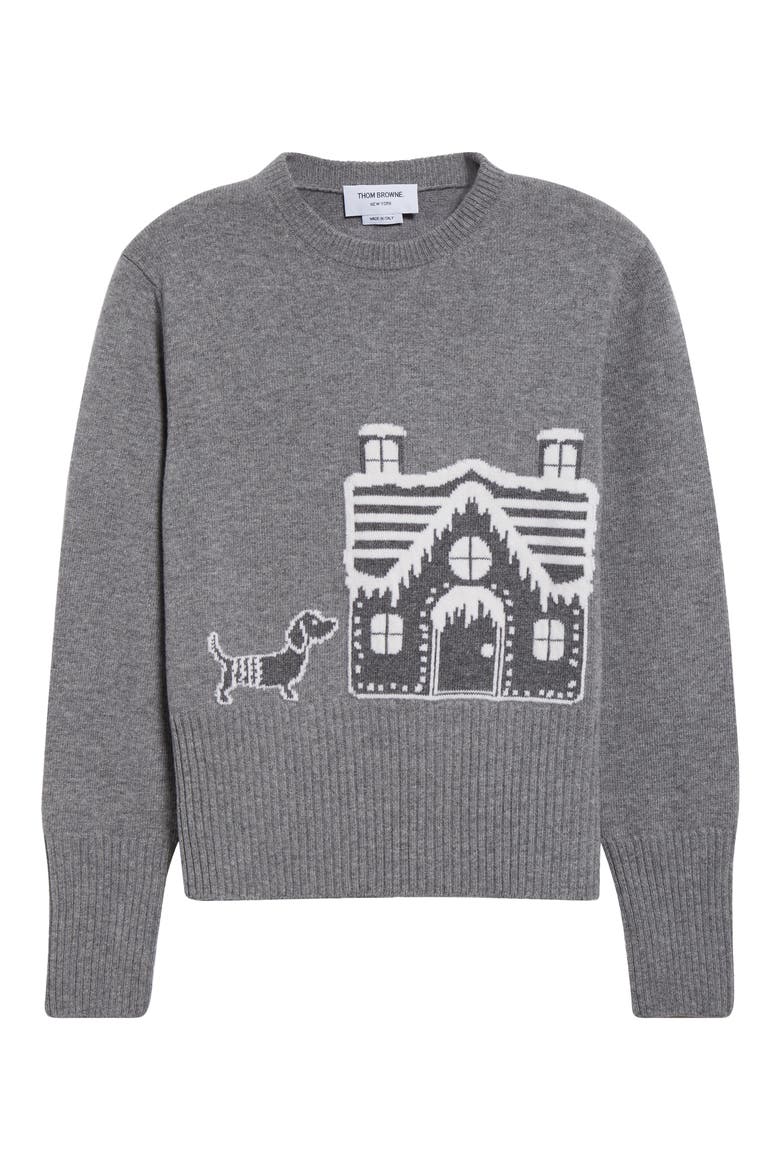 Holiday Scenery Virgin Merino Wool Crewneck Sweater, Alternate, color, LIGHT GREY