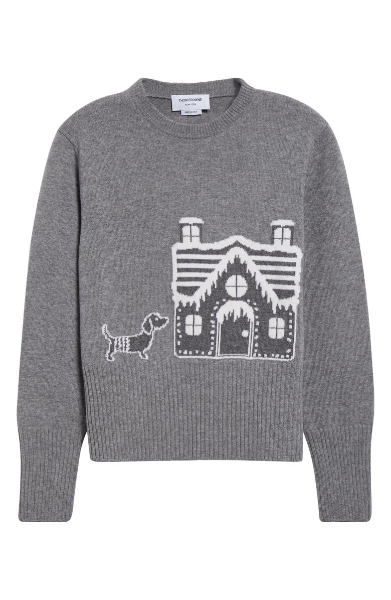 Thom Browne Holiday Scenery Virgin Merino Wool Crewneck Sweater, Alternate, color, Light Grey