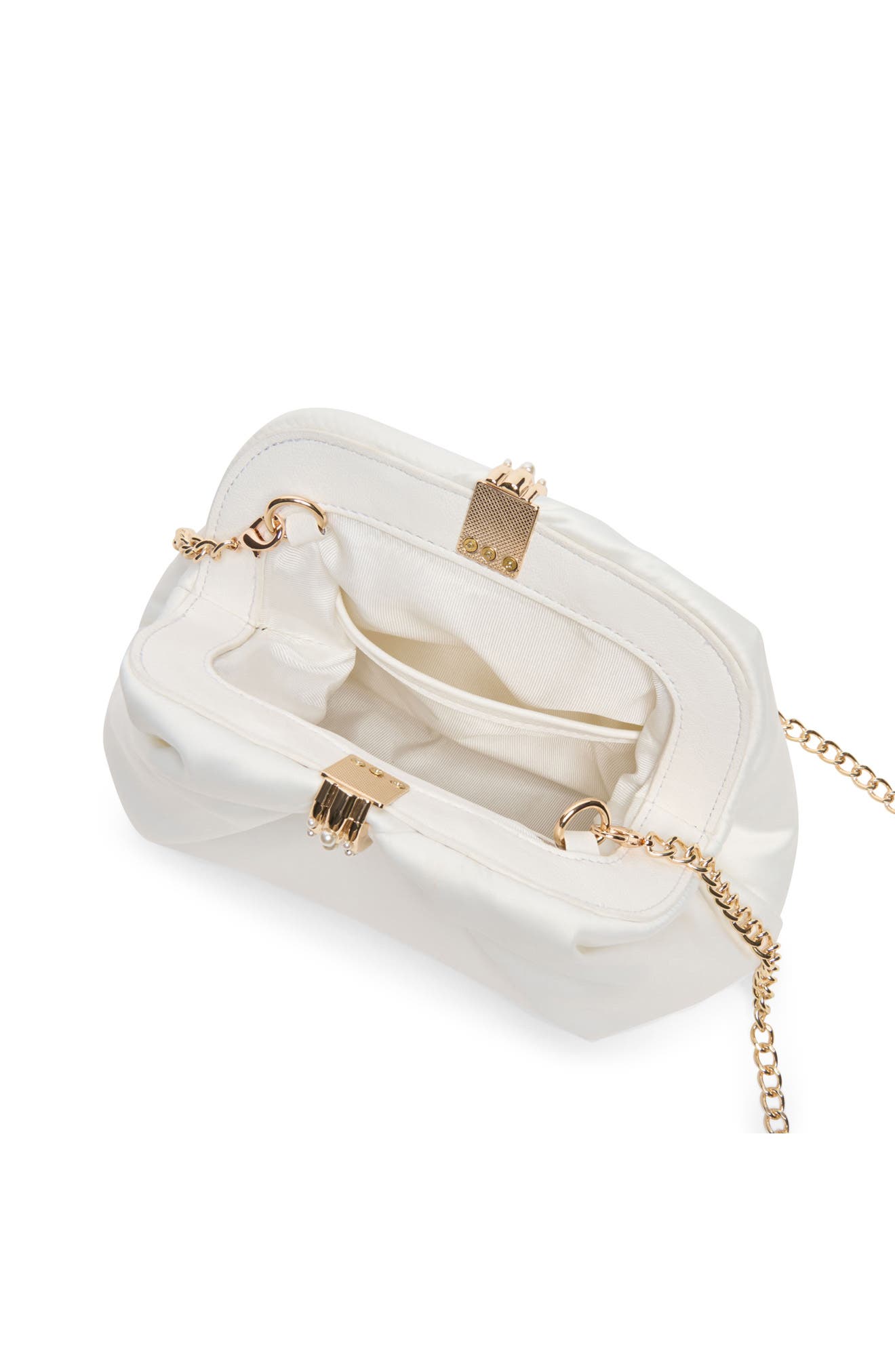 Gleam Satin Clutch, Alternate, color, WHITE