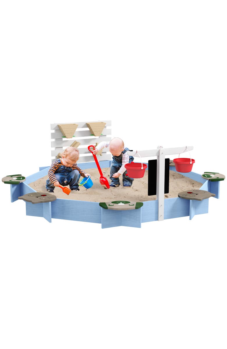 Outsunny Wooden Sandbox with 6 Seats & Water/Sand Toys, Main, color,