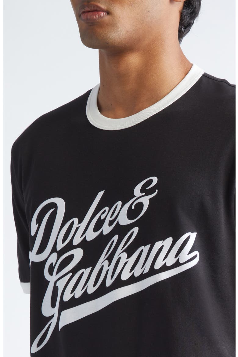 Flocked Logo Appliqué Ringer T-Shirt, Alternate, color, N0000 NERO