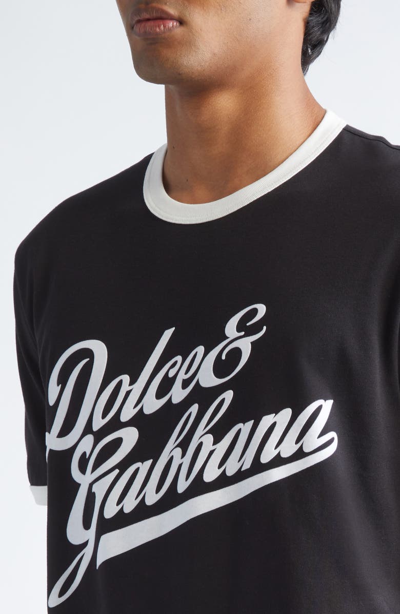 Dolce&Gabbana Flocked Logo Appliqué Ringer T-Shirt, Alternate, color, N0000 Nero