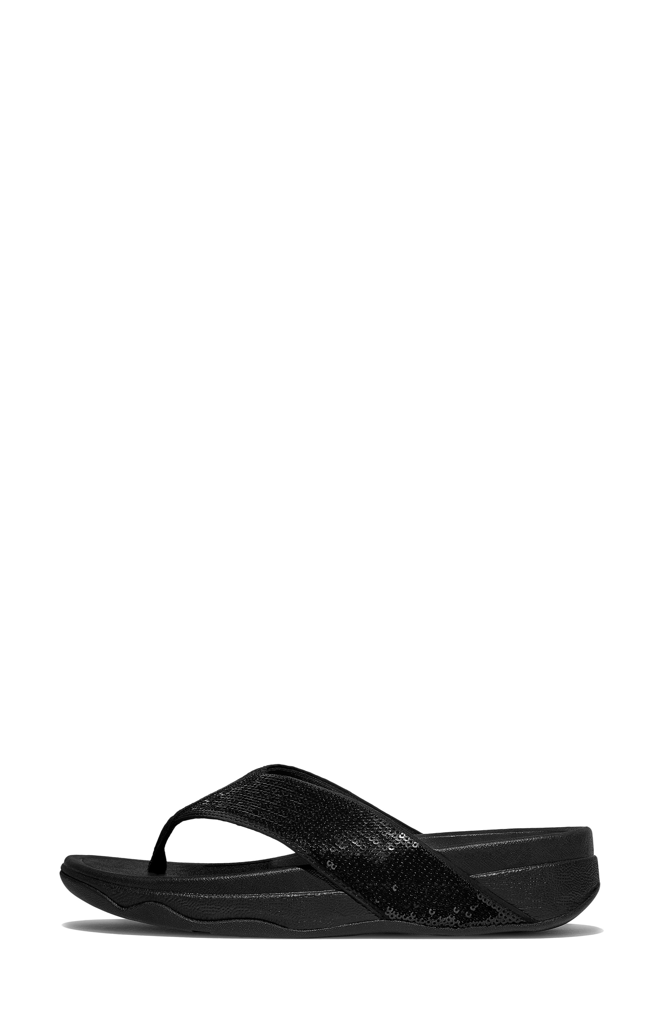 Surfa Sequin Post Toe Sandal, Alternate, color, ALL BLACK