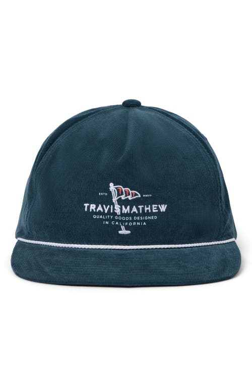 Travismathew One For The Money Snapback Corduroy Baseball Cap In Mood Indigo/vintage Indigo