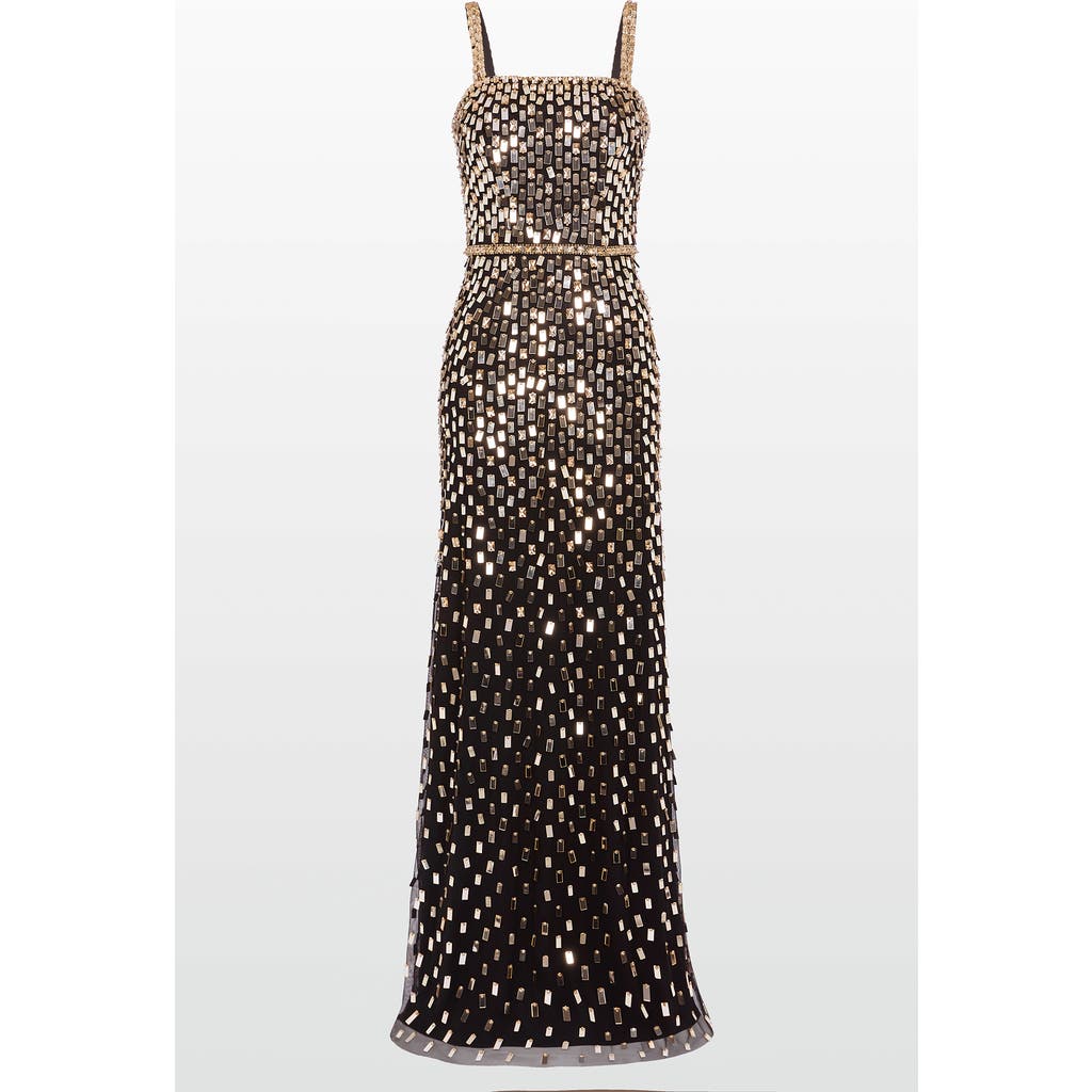Jenny Packham Juliette Sequined Crystal Sleeveless Column Gown In Black