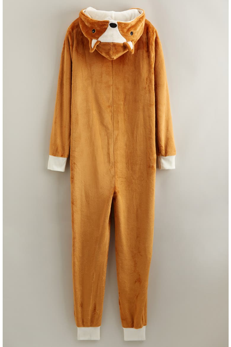 Kids' Hooded Fleece Sleeper Romper, Alternate, color, IVORY- BROWN DEER