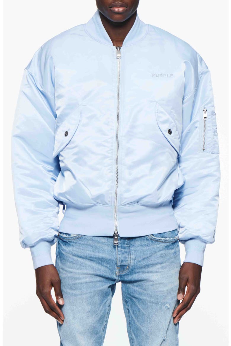 Oversize Satin Bomber Jacket, Main, color, BLUE