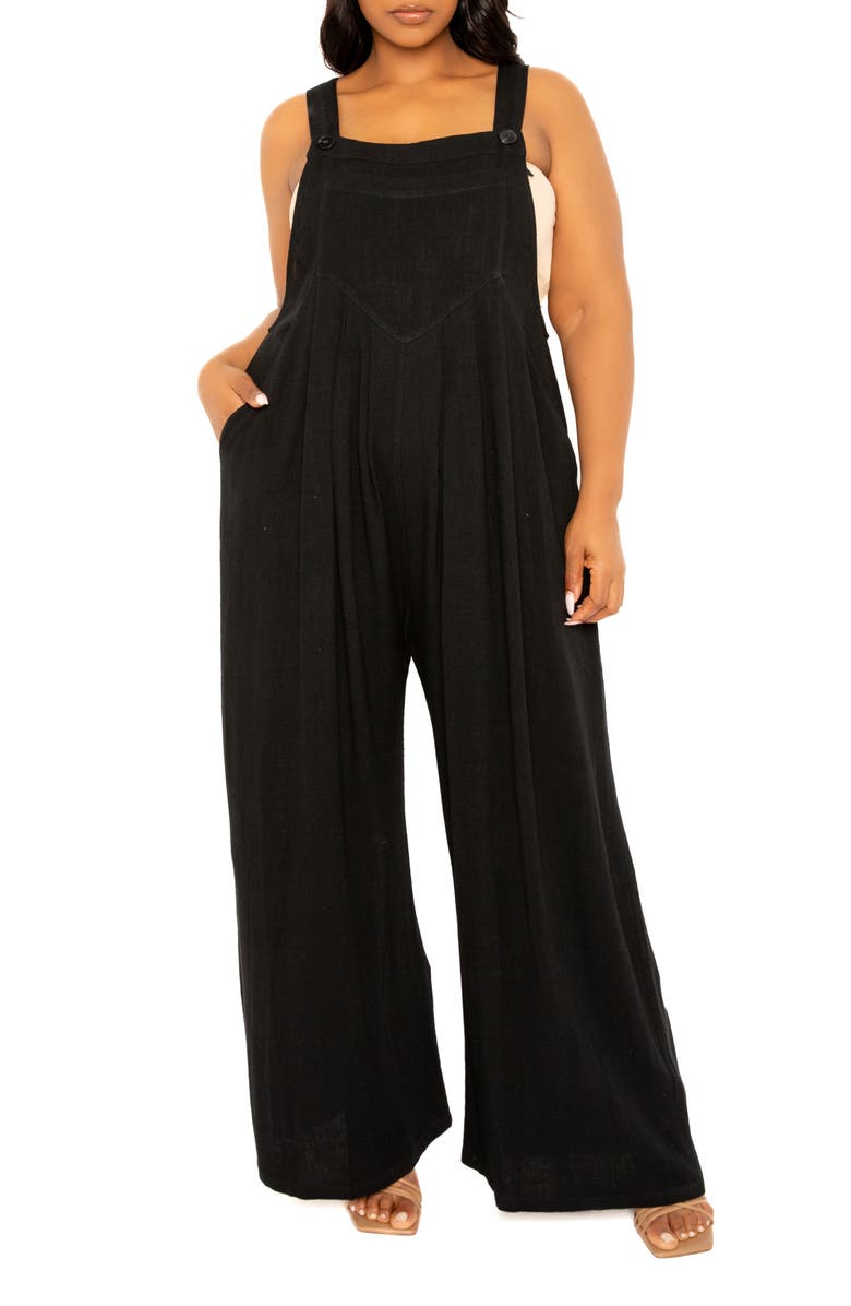 BUXOM COUTURE Wide Leg Jumpsuit, Main, color, Black