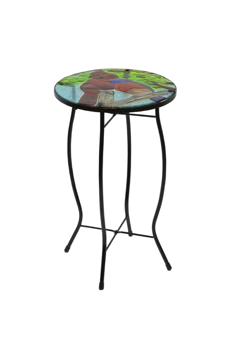 Northlight 19" Blue and Red Cardinal Glass Patio Side Table, Alternate, color, Red