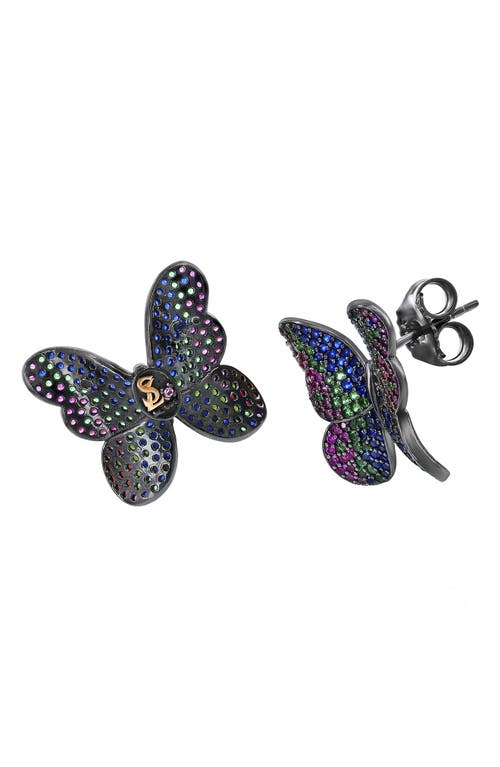 Suzy Levian Black Sterling Silver Multi Color Cubic Zirconia Butterfly Earrings