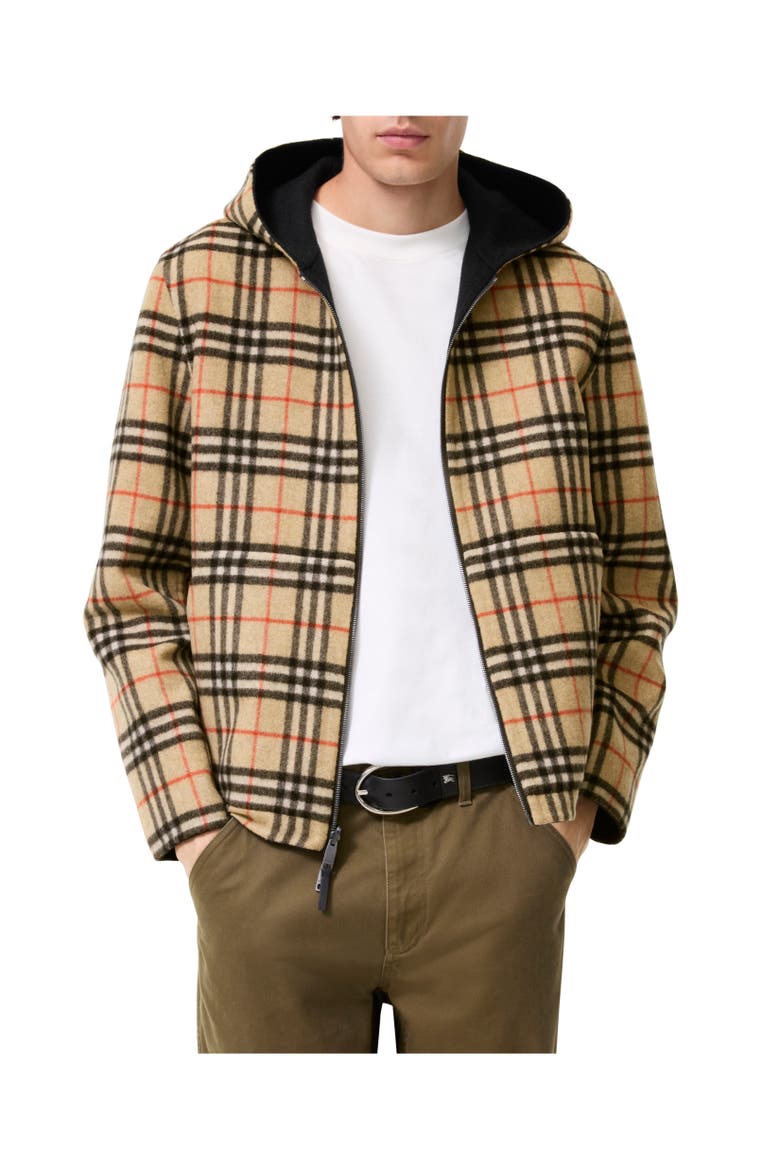 Reversible Wool Newport Hooded Jacket, Alternate, color, Black/sand beige