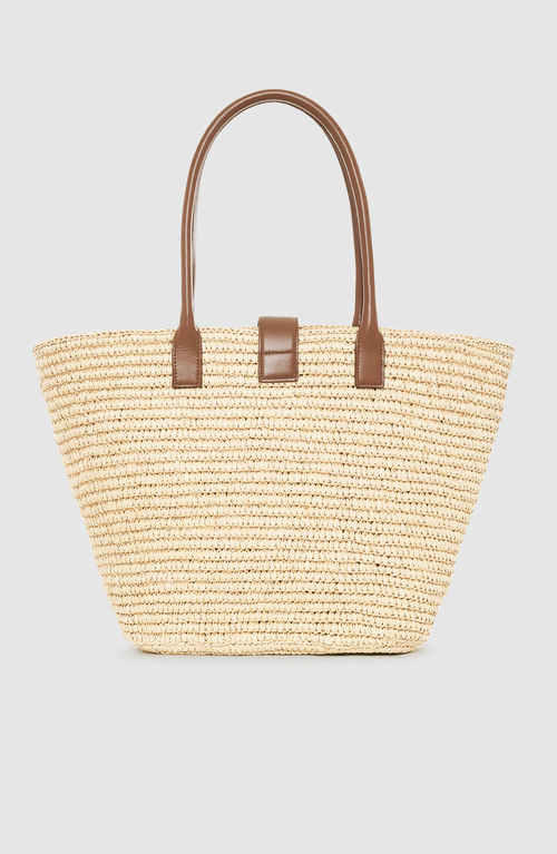Anine Bing Lou Tote Monogram Natural With Cognac In Brown