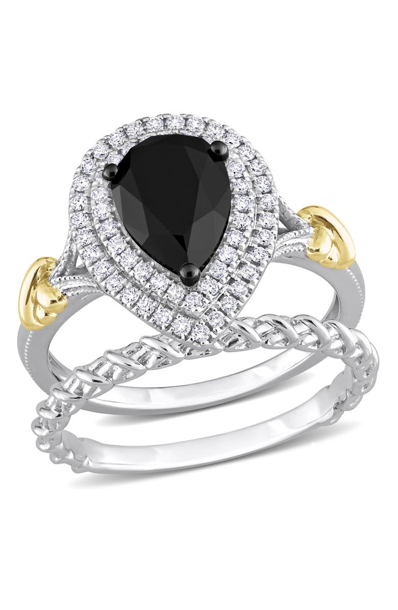 Julianna B. Black & White Diamond Pear Halo Ring Set 14k, Main, color, Diamond