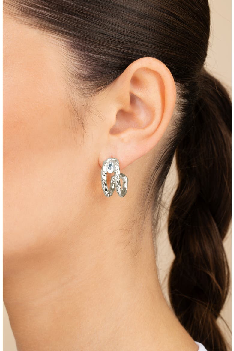 Mavis Cubic Zirconia Molten Folded Hoop Earrings, Alternate, color, SILVER