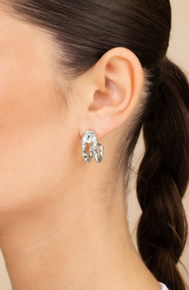 Sterling Forever Mavis Cubic Zirconia Molten Folded Hoop Earrings, Alternate, color,