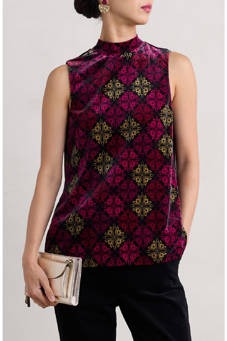 Winter Cherry Sleeveless Velvet Top, Main, color, GEO SNOWFLAKE COULIS