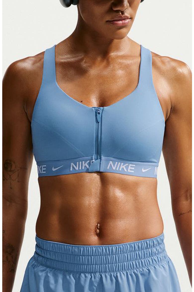 Indy Dri-FIT Zip Front Sports Bra, Main, color, 486 WORKBL/WHITE