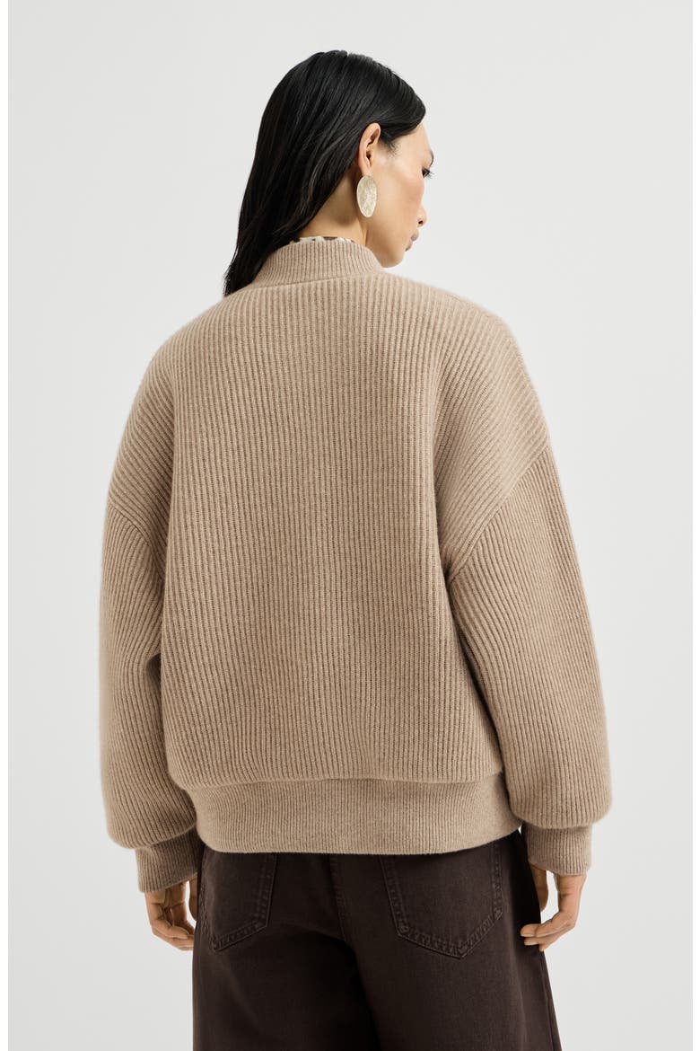 Cashmere English rib knit bomber jacket with Thermore® padding, Alternate, color, Cashmere Beige