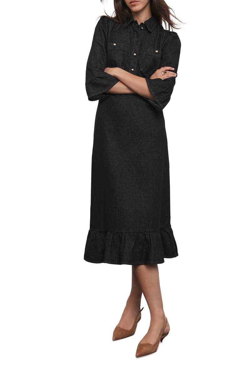 Denim Belted Midi Shirt Dress, Alternate, color, Black