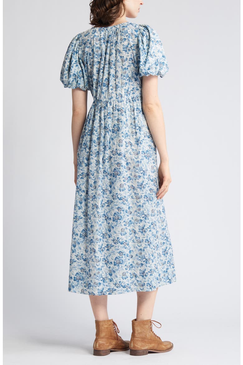 The Gallery Floral Cotton Midi Dress, Alternate, color, LIGHT SKY PRESSED FLORAL PRINT