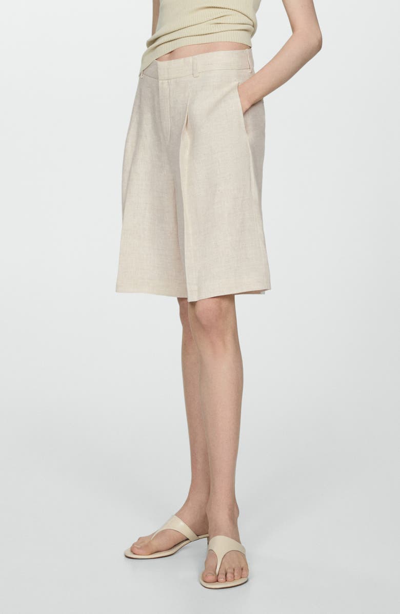 MANGO Linen Bermuda Shorts, Alternate, color, Light/ Pastel Grey