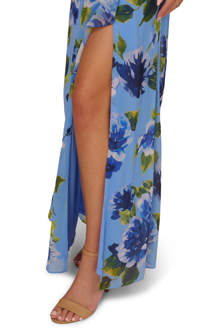 Printed Ruffle Chiffon Mermaid Gown, Alternate, color, BLUE MULTI