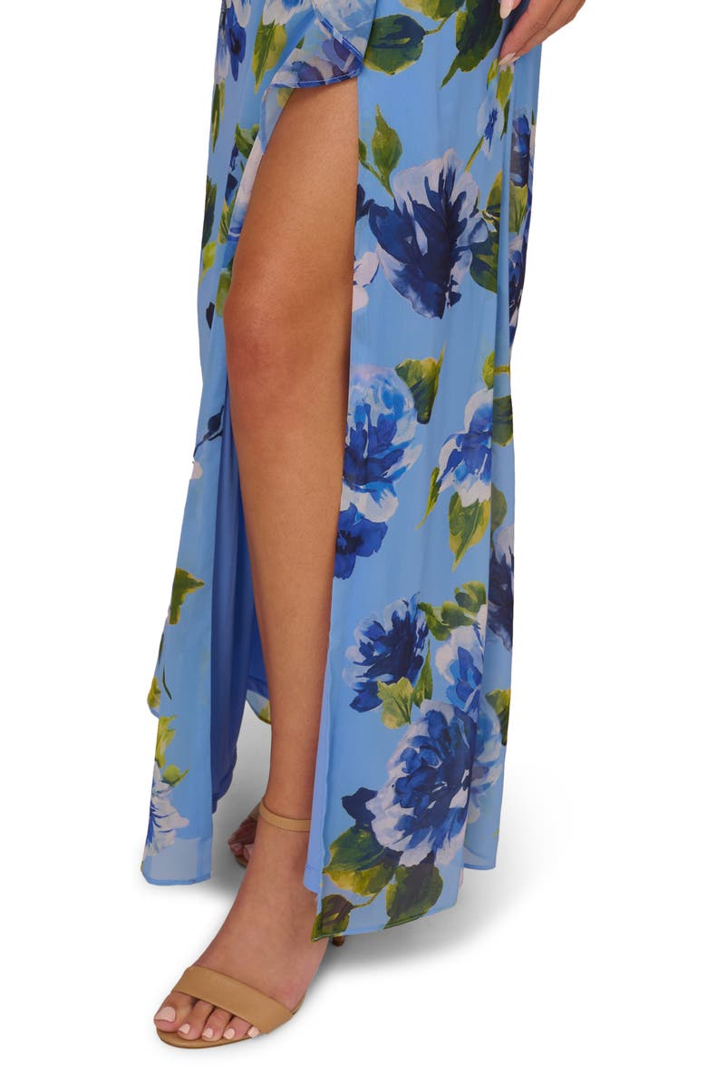 Adrianna Papell Printed Ruffle Chiffon Mermaid Gown, Alternate, color, 