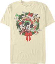 Mickey & Friends Men's Christmas Group Shot Wreath Graphic Tee
