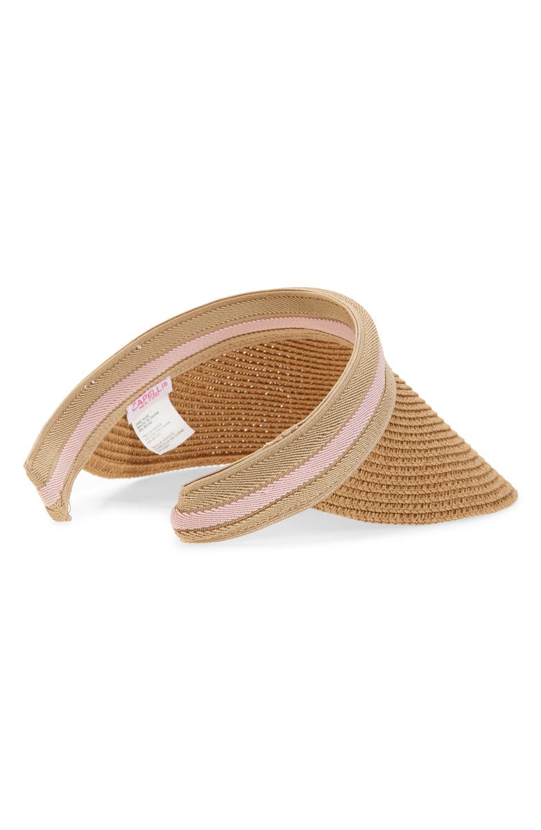 Capelli New York KIds' Stripe Band Straw Visor, Alternate, color, Natural