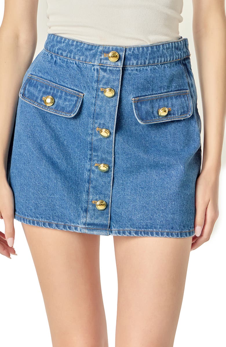 English Factory Denim Miniskirt, Alternate, color, Dark Denim