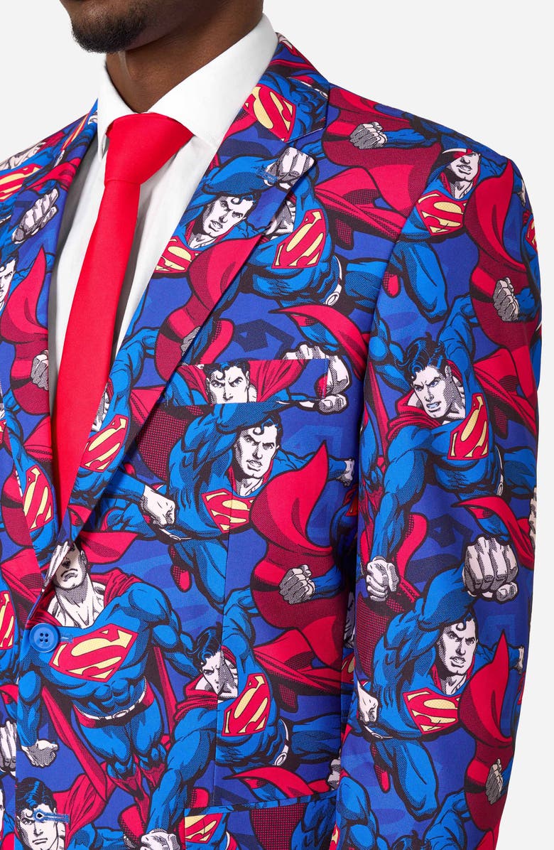 OppoSuits x Superman The Man of Steel Slim Fit Two-Piece Suit 
Tie Set, Alternate, color, Blue Multi