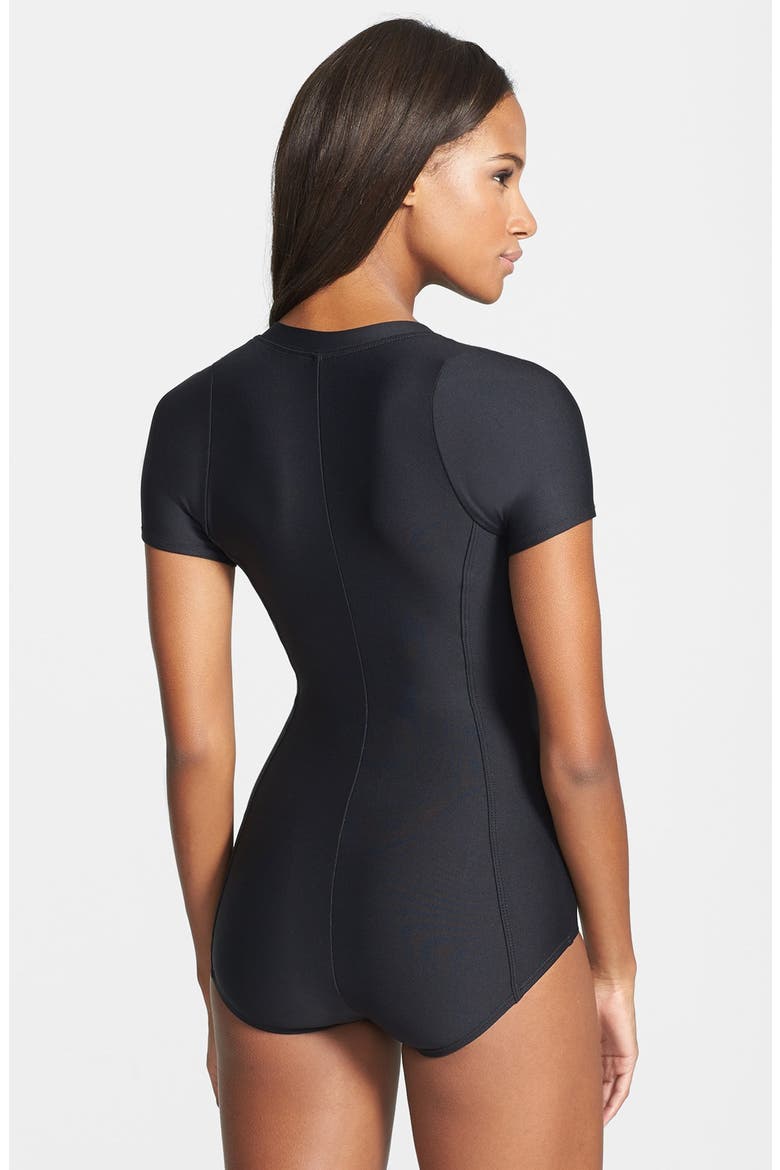 Next 'Malibu' Zip One-Piece Swimsuit, Alternate, color, BLACK