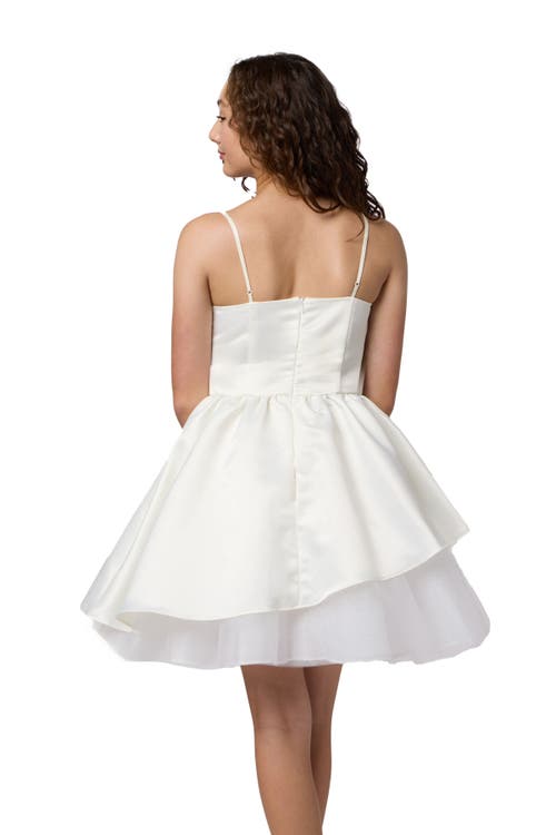 Un Deux Trois Satin Peek-a-boo Party Dress In White