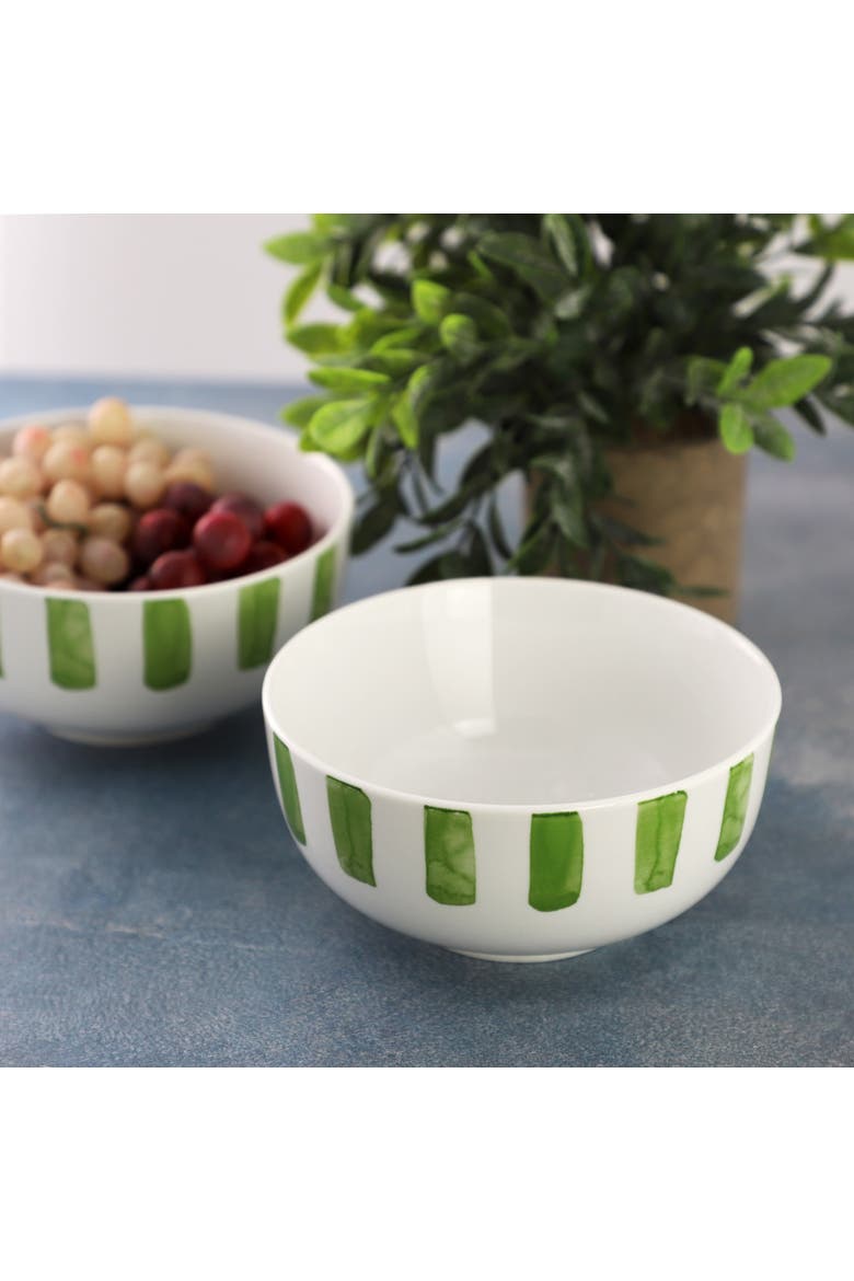 2 Piece Fine Ceramic Cereal Bowl Set, Alternate, color, Green
