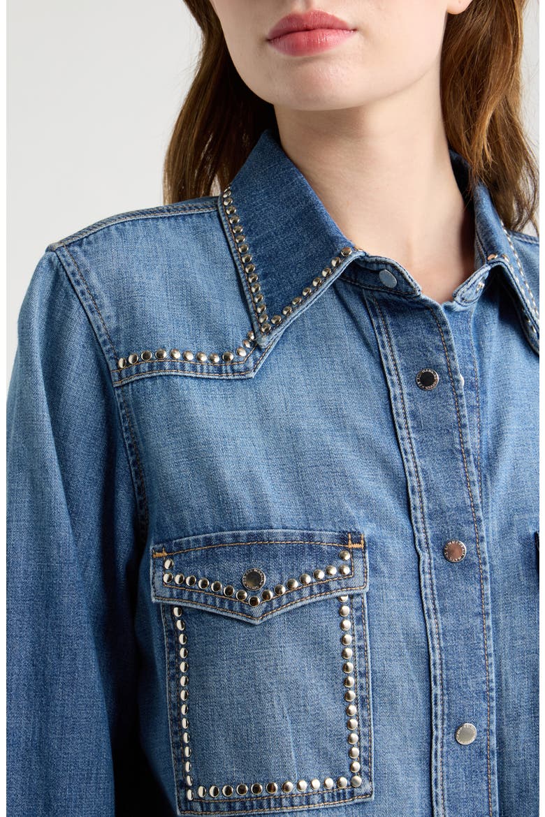 Studded Western Denim Shirt, Alternate, color, AVENUE