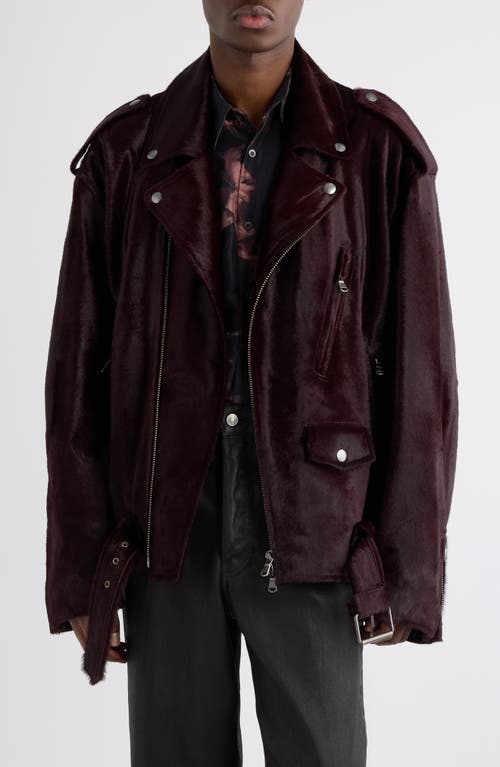 Dries Van Noten Genuine Calf Hair Biker Jacket In Brown