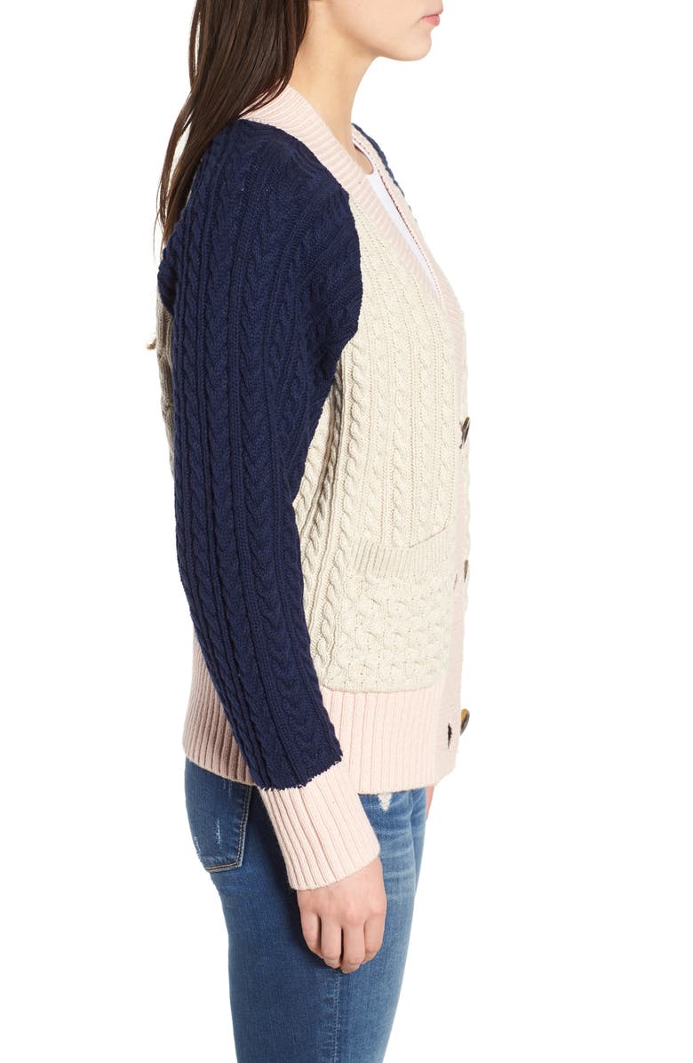 BP. Colorblock Cable Knit Button Cardigan, Alternate, color,