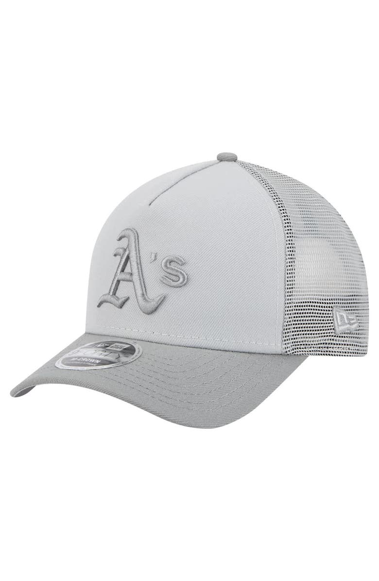 New Era Men's New Era Gray Athletics Color Pack A-Frame 9FORTY Trucker Adjustable Hat, Main, color,