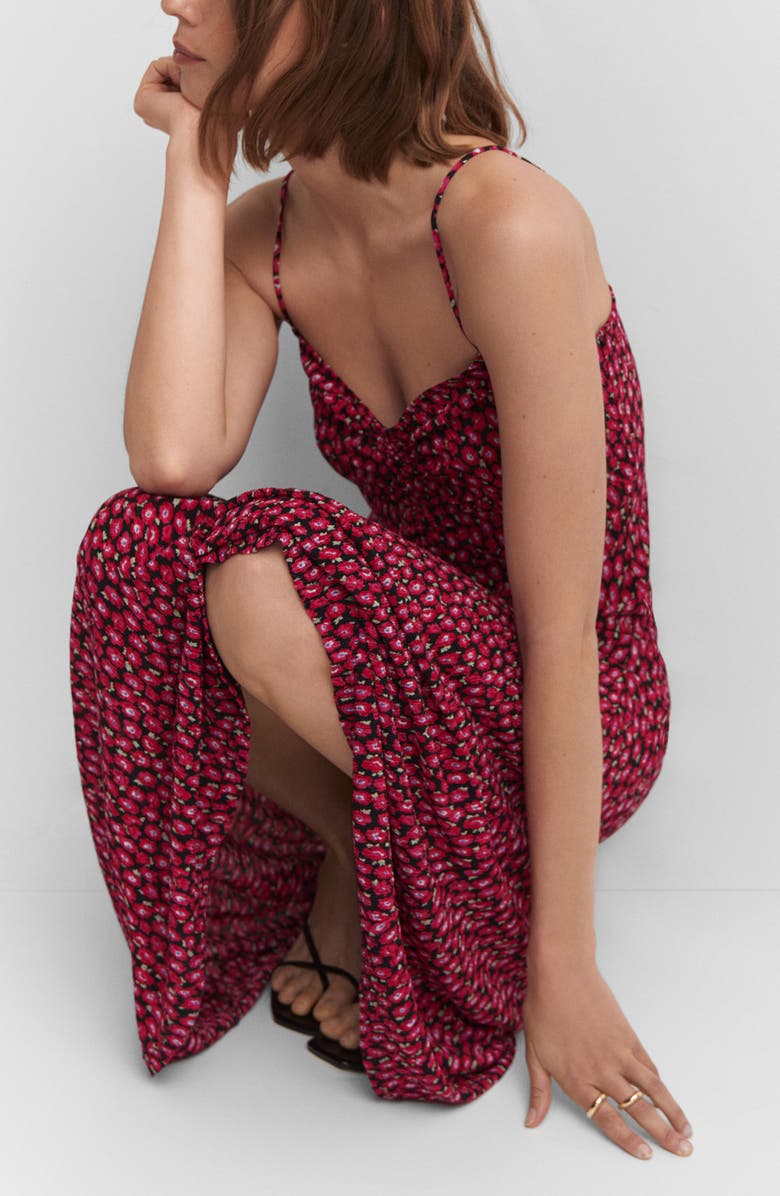 MANGO Flower Ruched Dress, Alternate, color, Red