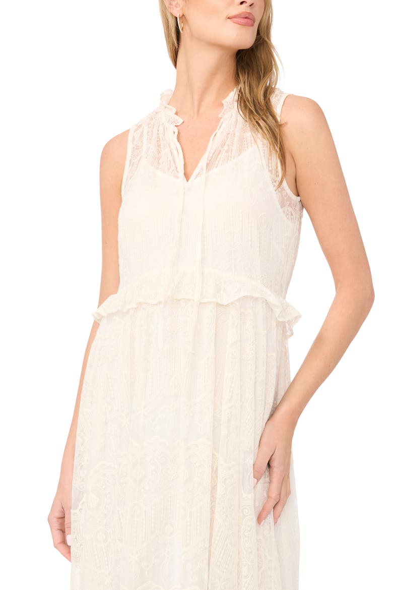 Embroidered Split Neck Maxi Dress, Alternate, color, TOASTED IVORY