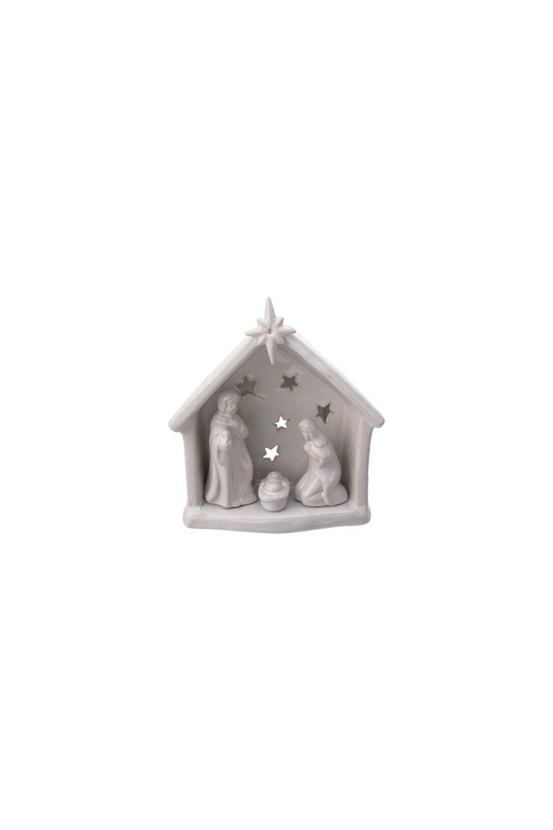 Stoneware Holy Family Tealight Holder, Main, color, White