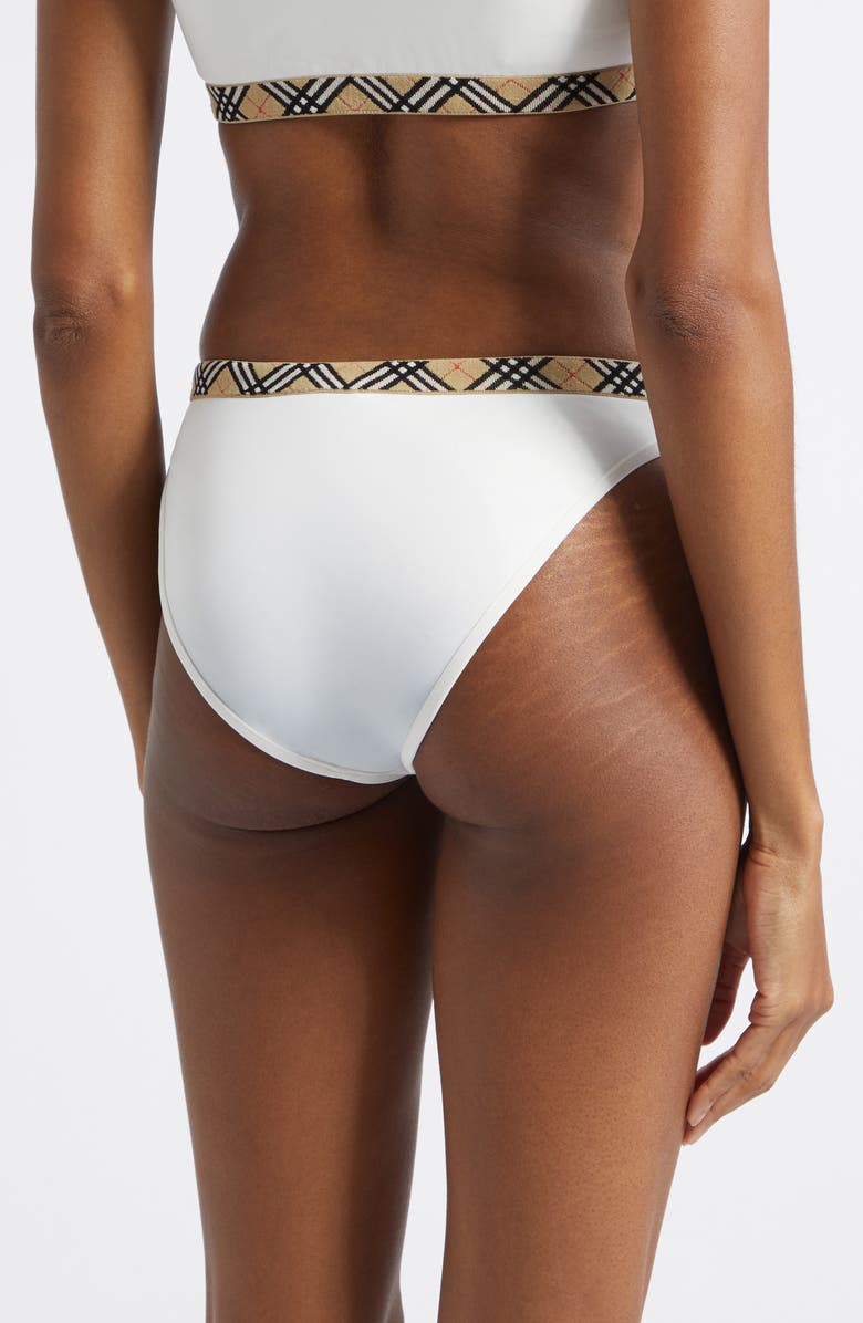 Burberry Check Trim Bikini Bottoms, Alternate, color, Chalk