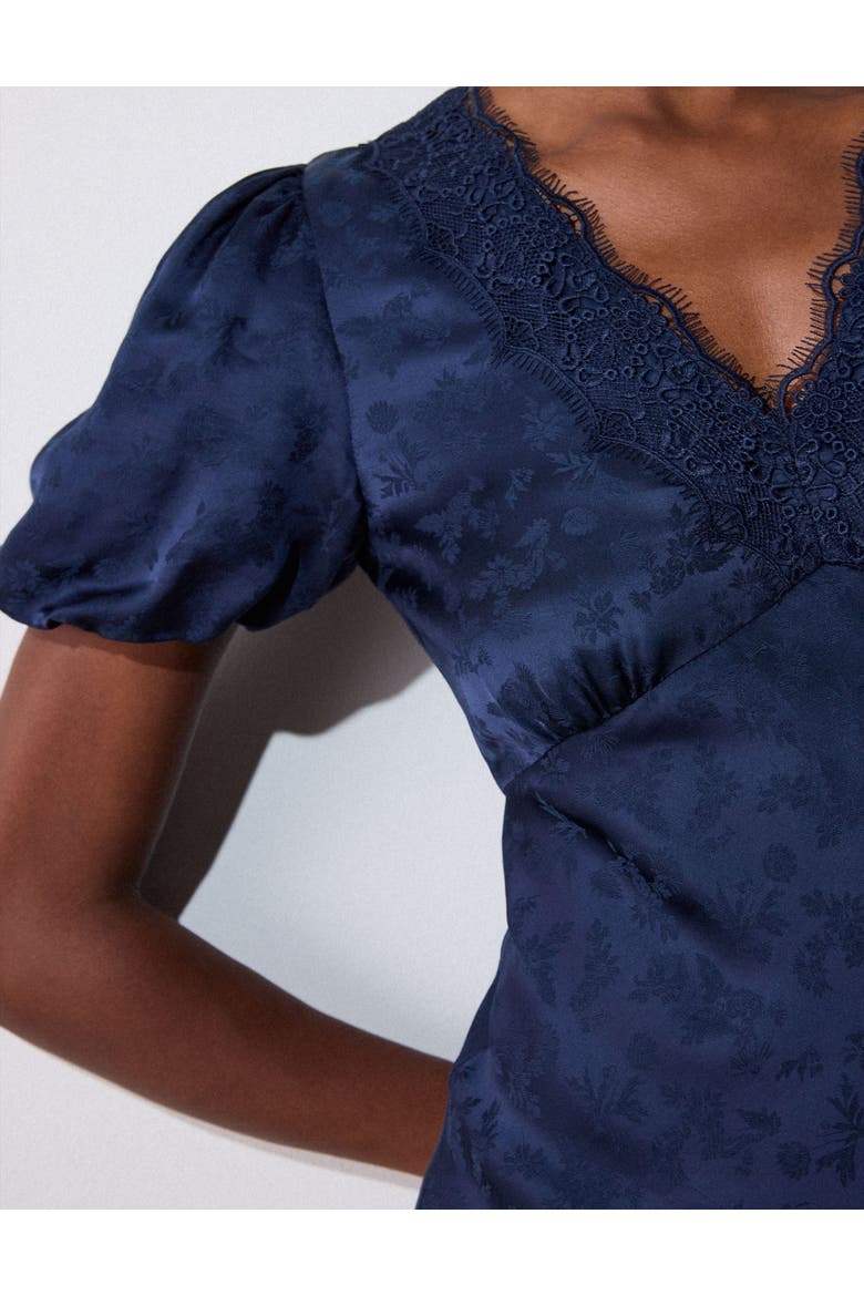 Jacquard V-Neck Midi Dress, Alternate, color, Navy