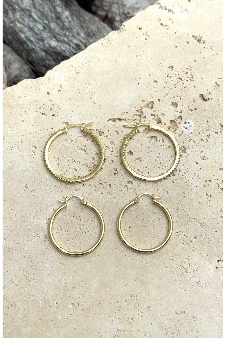 Set of 2 Cubic Zirconia Hoop Earrings, Alternate, color, GOLD