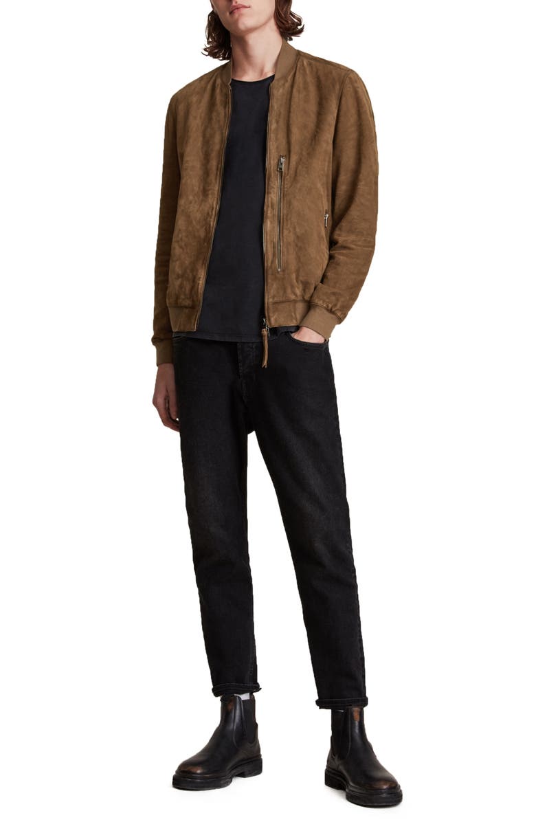 AllSaints Bergen Suede Bomber Jacket, Alternate, color,