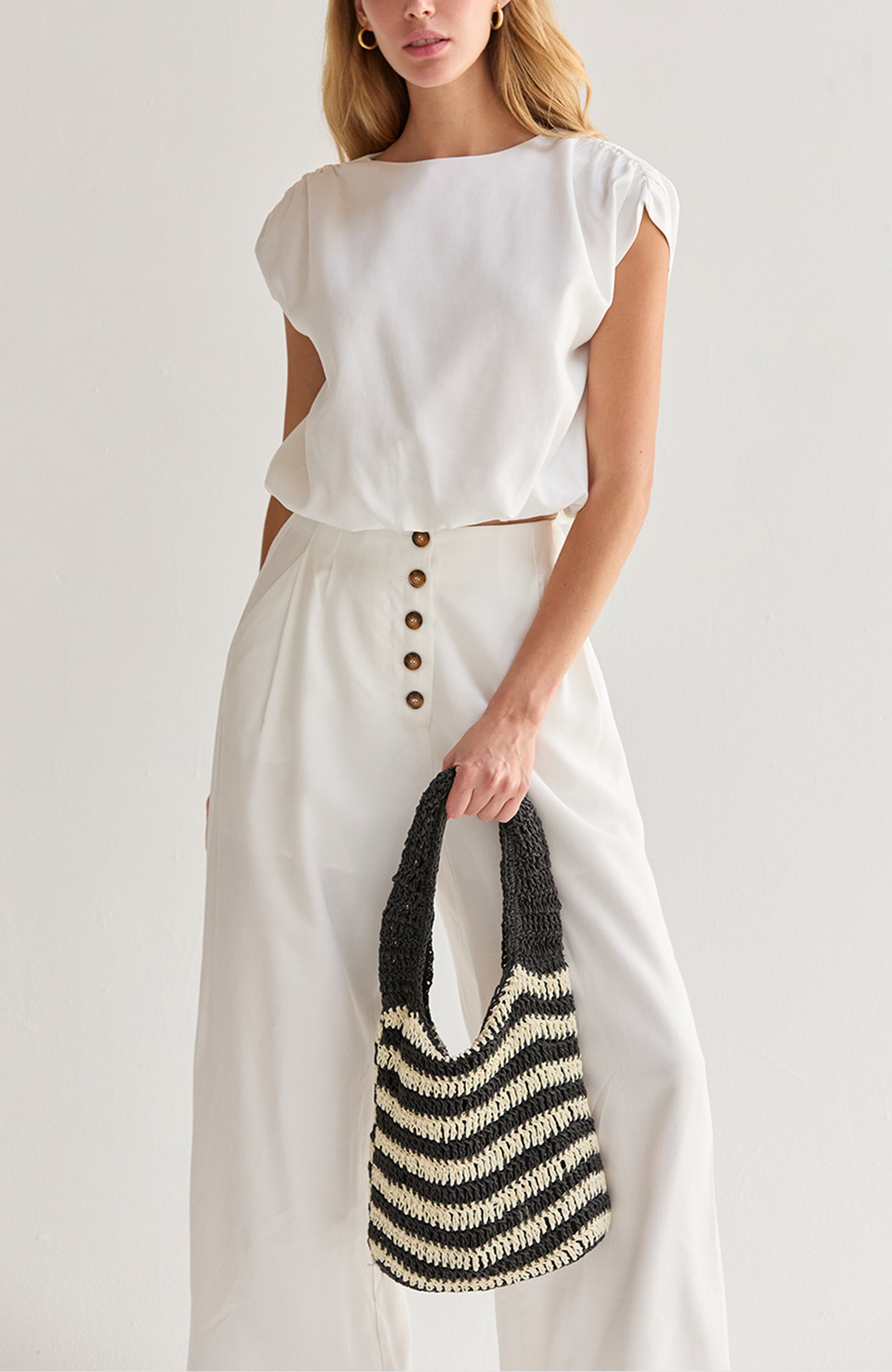 CRESCENT Striped Weave Bag, Alternate, color, Black/White