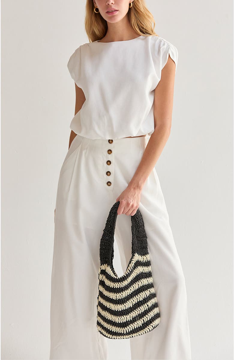 CRESCENT Striped Weave Bag, Alternate, color, Black/White