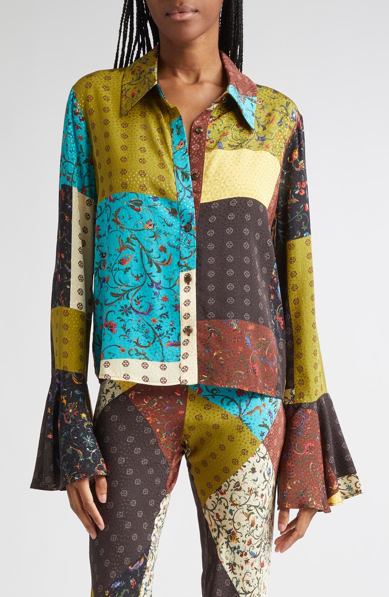 Siedrés Mora Patchwork Print Shirt, Main, color, Brown Multi