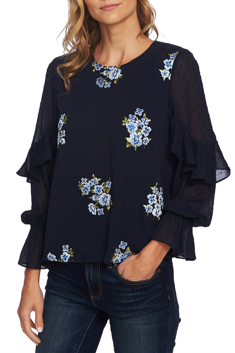 Embroidered Ruffle Top, Alternate, color, CAVIAR